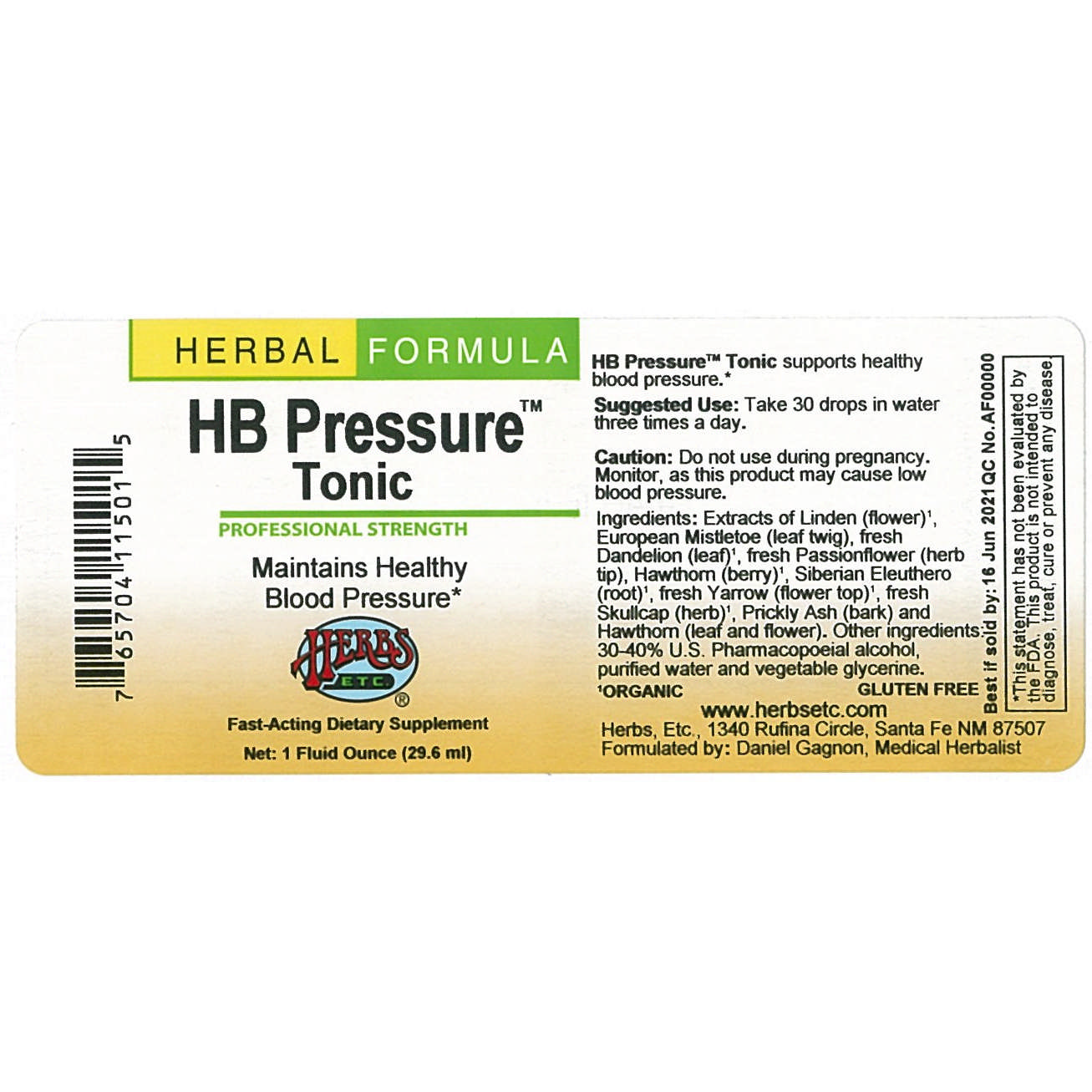 Herbs Etc - Hb Pressure Tonic