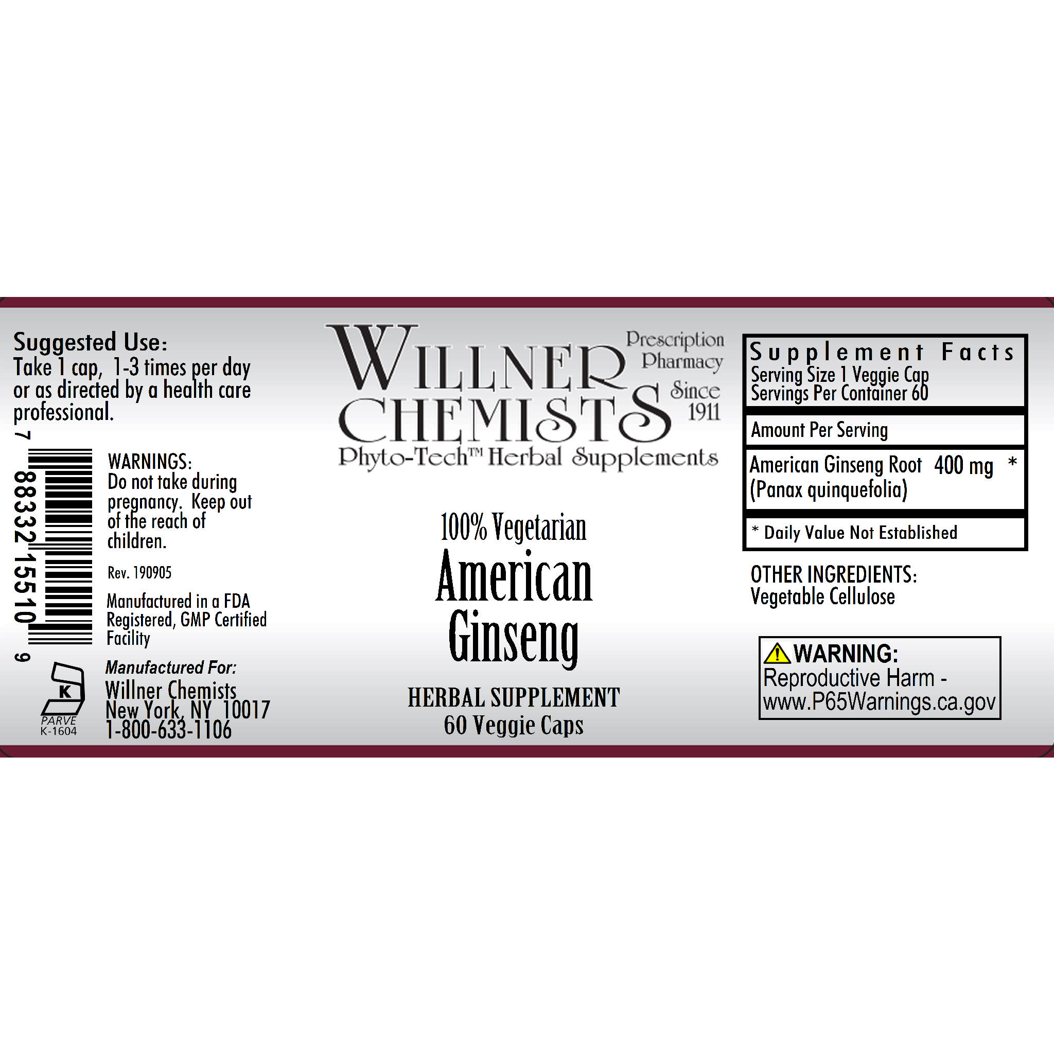 Willner Phyto Tech - Ginseng American 400 mg Org