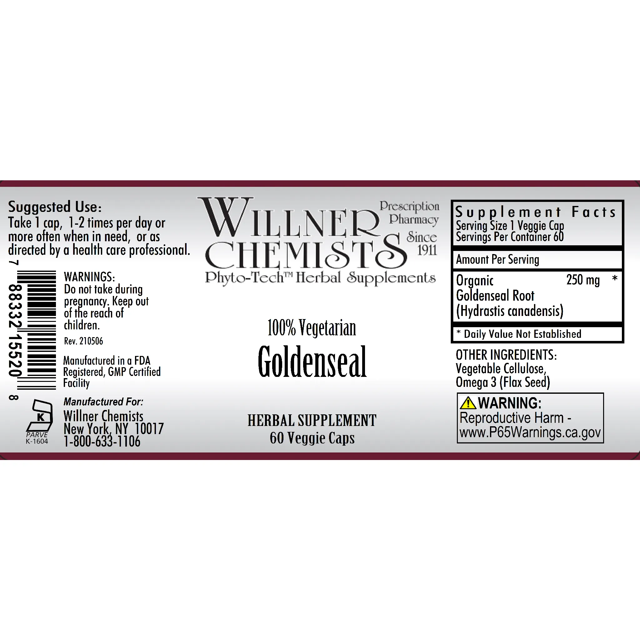 Willner Phyto Tech - Goldenseal 250 mg Org
